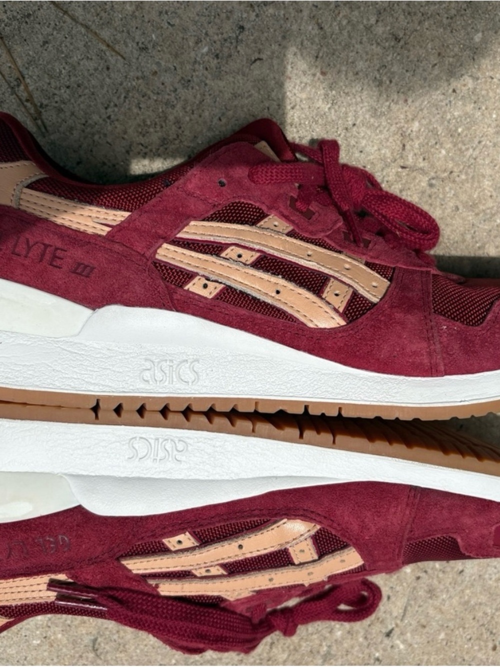 ASICS Mens Burgundy and Tan Suede Mesh Sneakers